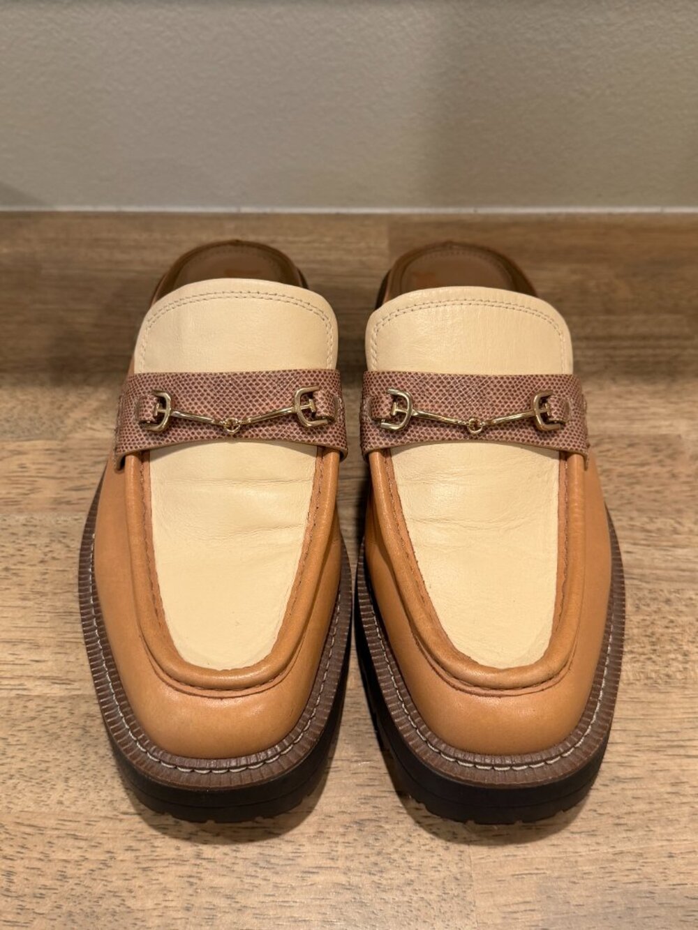 Sam Edelman Lennon Tan Brown Leather Bit Platform Mules Clogs Size 9 - Picture 5 of 5